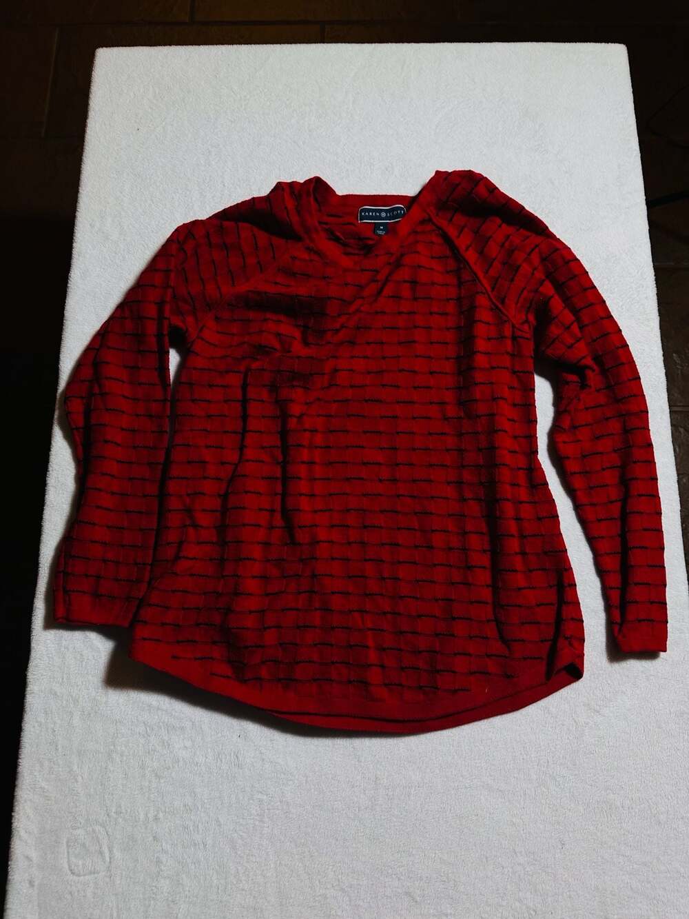 Karen Scott Red and Black Textured Knit Sweater Size M
